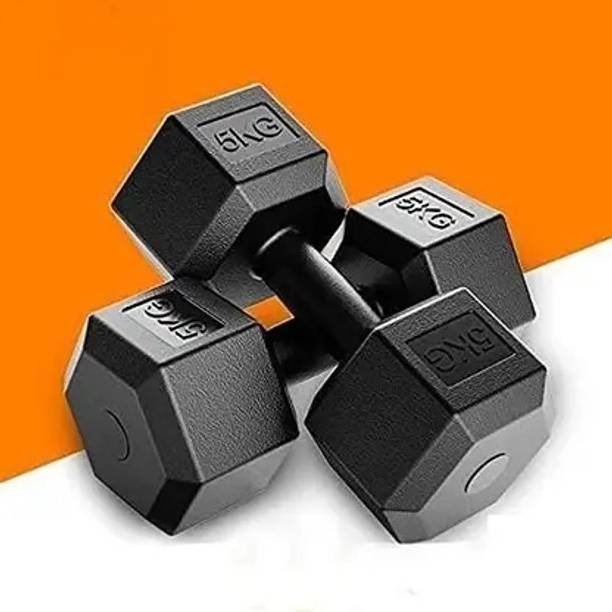 JSFITNESS Best Quality PVC Set 5KGS X 2 PCS, 1 Pair Dumbbells, Hex Dumbbells, Fixed Weight Dumbbell