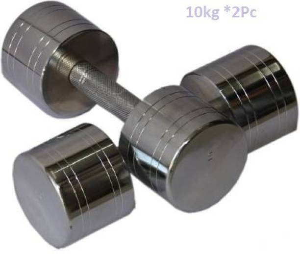 GYM KART Set of (10 Kg X 2 Pcs) Quality Steel Chrome Plated Fixed Weight Dumbbell