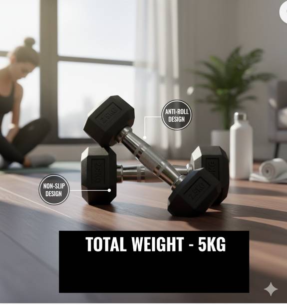 BSM Rubber Dumbbells Set For Gym Exercises | 2.5 Kg | |Set of 2| Fixed Weight Dumbbell