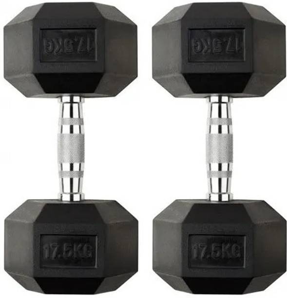SPORTSLAB Hexa Rubber coated Hex dumbbells Set for Home Gym (17.5*2) Hexagon Dumbell Pair Fixed Weight Dumbbell