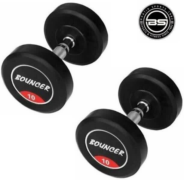Bhatia Sports Rubber Rock Solid Dumbbell Set OF 2 (10kg x 2=20kg) Black Fixed Weight Dumbbell