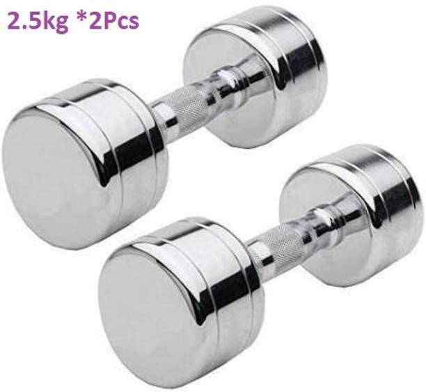 GYM KART Jumbo Quality (2.5 Kg X 2 Pcs) Steel Chrome Plated Fixed Weight Dumbbell