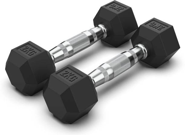 DreamFit Pair Of 2 Kg Rubber Coated Hex Dumbbells( 2 x 2kg = 4 kg Fixed Weight Dumbbell