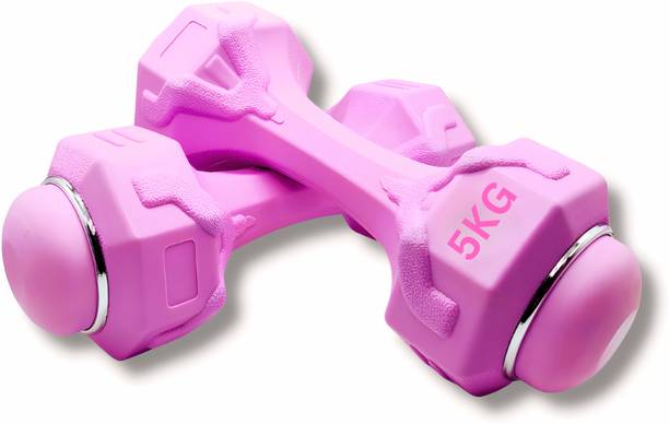 KAVYARA PVC Hexa Dumbbell 5kg Pair for Home Use – Non-Slip, Compact Weight Equipment Fixed Weight Dumbbell