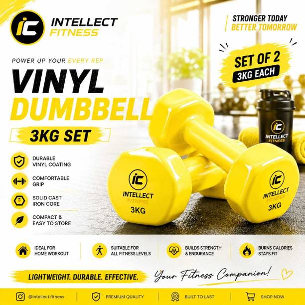 Intellect Creation SteelCore Rubber Coated Dumbbell Pair 3 Kg Fixed Weight Dumbbell