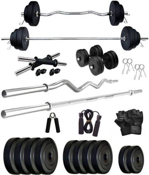 ANSH FIT 20Kg PVC Weight Combo with 3Ft Curl & 3Ft Straight Rod + Gym Accessories Fixed Weight Dumbbell