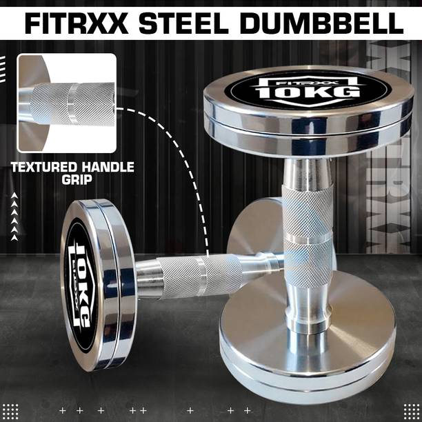 FITRXX 10 kg Steel Chrome Dumbbells Round Shape Iron Dumbbell Set Fixed Weight Dumbbell