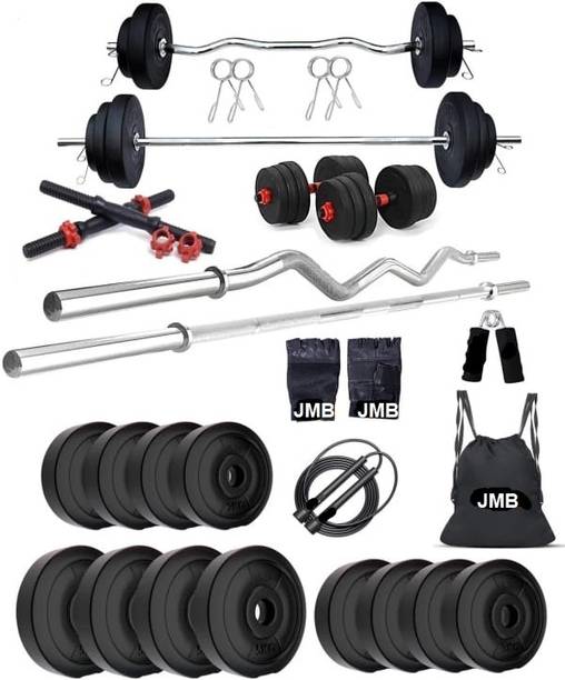 JMB 40 kg home gym combo WITH 3 FT CURL ROD + 5 FT STRAIGHT ROD+ DUMBBELL ROD Adjustable Dumbbell