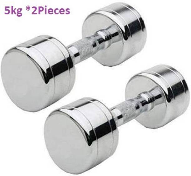 GYM KART Jumbo Quality (5 Kg X 2 Pcs) Steel Chrome Plated Fixed Weight Dumbbell