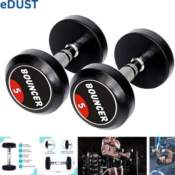 eDUST ® Bouncer Black Dumbbells Steel Grip (5 kg X 2) 10 kg Set, Fitness Fixed Weight Dumbbell