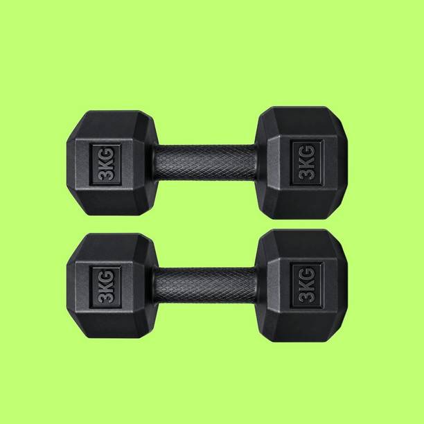 Urvi 3 KG Fixed Rubber Dumbbell Pair for Fitness and Cardio Fixed Weight Dumbbell
