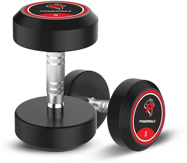 Powermax Fitness 5KG Pair Rubber Coated Round Dumbbell, Ideal for Home & Gym (5KG x 2pcs) Fixed Weight Dumbbell