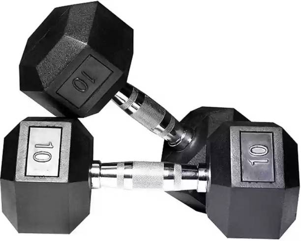 SPORTSLAB Hexa Rubber coated Hex dumbbells Set for Home Gym (10*2) Hexagon Dumbell Pair Fixed Weight Dumbbell
