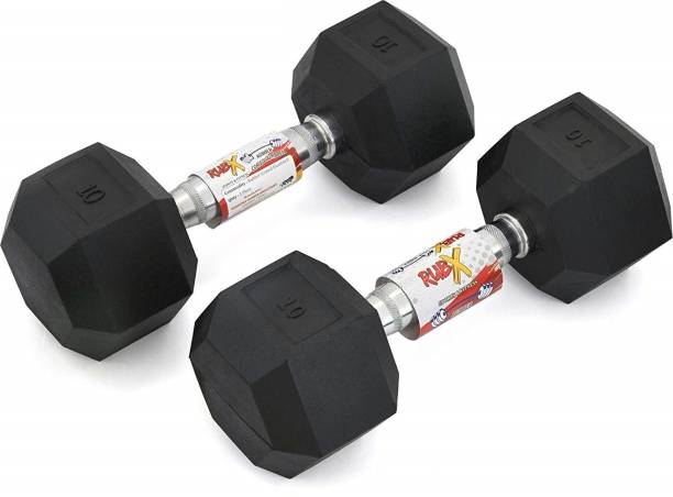 RUBX Rubber Coated Professional Exercise Hex Dumbbells (Pack of Two) Fixed Weight Dumbbell