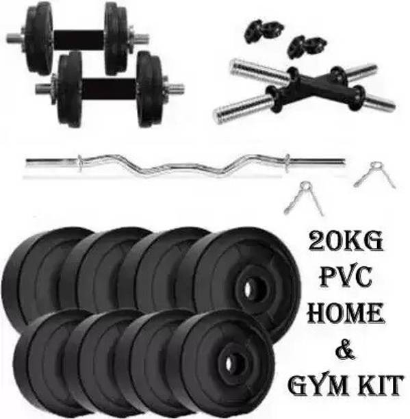 COGNANT FITNESS 20kg (3kg*4 + 2kg*4) PVC Weight Plates Dumbbell Set + Bend Rod Adjustable Dumbbell