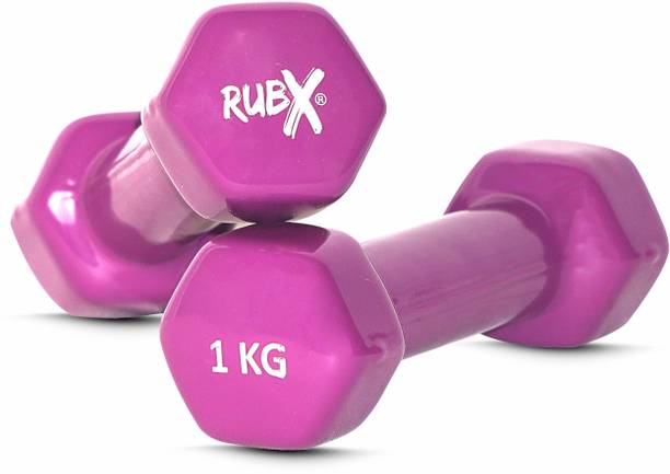 RUBX Premium Unisex Vinyl Dumbbells for Exercise & Fitness (1 kg X 2= 2 kg)(PURPLE) Fixed Weight Dumbbell
