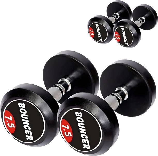 FITRXX Bouncer Dumbbells (7.5 kg X 2) 15 kg Set, Fitness Heavy Duty Solid Fixed Fixed Weight Dumbbell