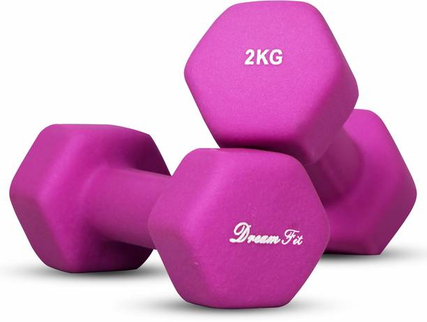 DreamFit Vinyl Coated Iron Dumbbells Set || Hex shape & non-slip grip - 1pair (2Kgx2=4Kg) Fixed Weight Dumbbell