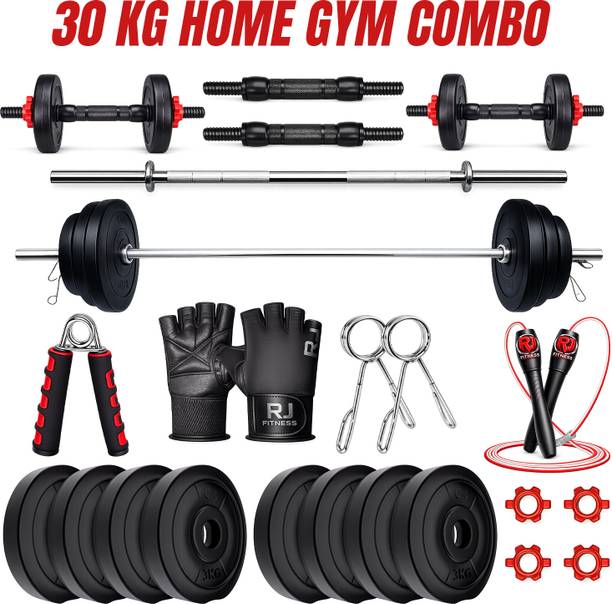 rj fitness 30kg-3ft straight rod+pvc plates(5x4/2.5x4)+dumbbell rod & accessories Adjustable Dumbbell
