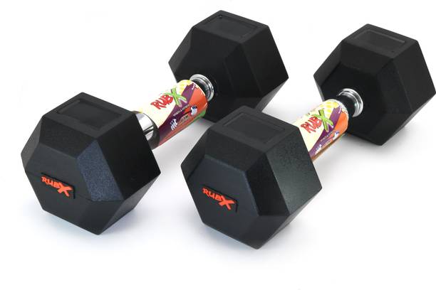 RUBX Rubber Coated Professional Exercise Hex 7.5kg (Pack of Two) Fixed Weight Dumbbell