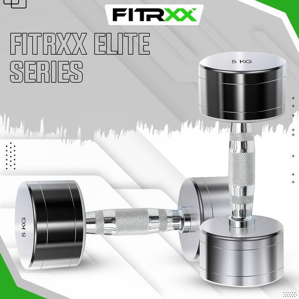 FITRXX Pair of 5 kg Steel Chrome Dumbbells | Round Shape Iron Dumbbell Elite Series Fixed Weight Dumbbell