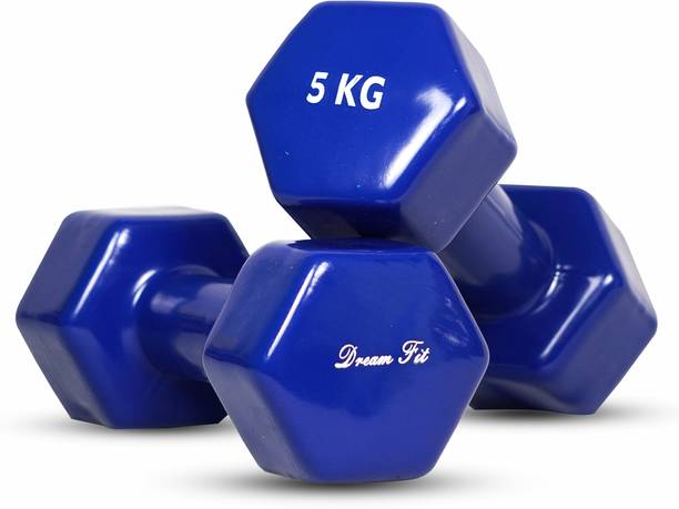 DreamFit Vinyl Coated Iron Dumbbells Set || Hex shape & non-slip grip- 1pair (5Kgx2=10Kg) Fixed Weight Dumbbell