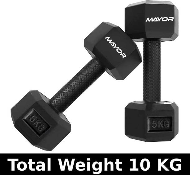 MAYOR Premium PVC 5KG Dumbbells Set for Home Gym, 1 Pair Hex Dumbbells, 5KG X 2 PCS Fixed Weight Dumbbell