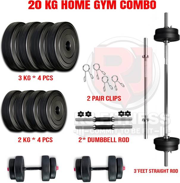 rj fitness 20kg (3kg*4/2kg*4pc Plate, 3ft Rod, Dumbbell Rod) Adjustable Dumbbell