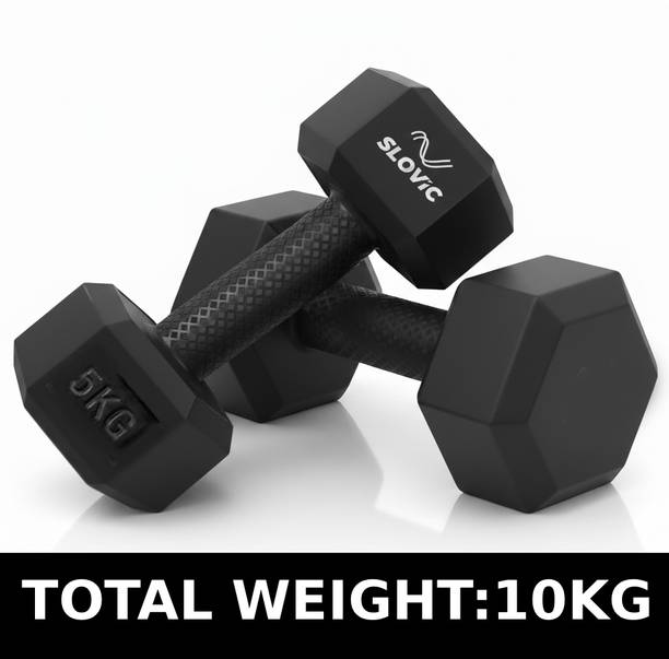 SLOVIC PVC Dumbbells Set for Home Gym | 5 Kg | Set of 2 | Fixed Weight Dumbbell