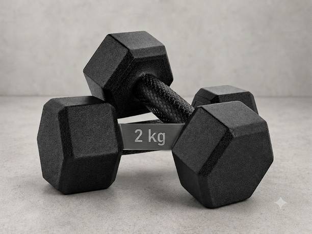 KSF PowerGrip PVC Gym Dumbbell 2KG Pair – Black Fixed Weight Dumbbell