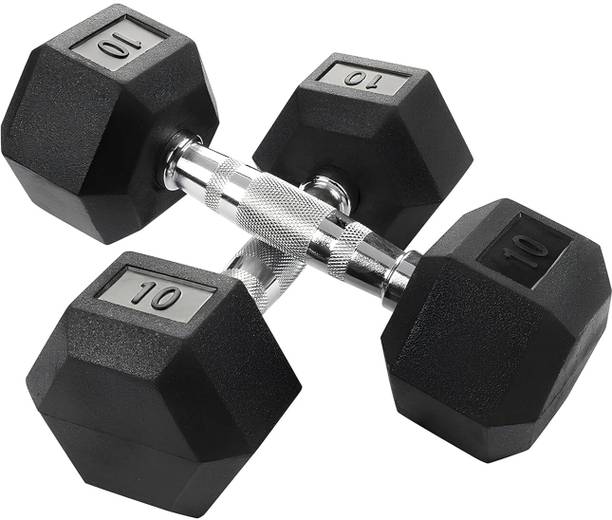 STARX HEXAGONAL RUBBER DUMBBELLS 10KG Fixed Weight Dumbbell (10KG*2) Fixed Weight Dumbbell