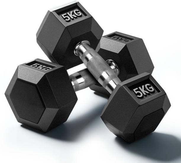 FITRXX Rubber Coated Hexa Dumbbell Set For Men & Women Professional Exercise Fixed Weight Dumbbell