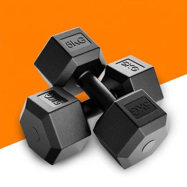 FIT & FITNESS PVC Hexagon design Weights Fitness Home Gym Exercise (Pack of 2) Fixed Weight Dumbbell