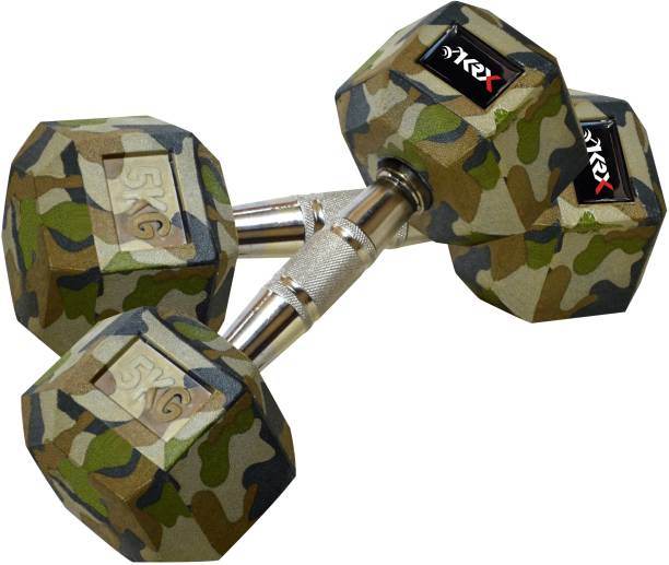 KRX Premium Solid Rubber Hexa CAMO (5Kg*2) Fixed Weight Dumbbell