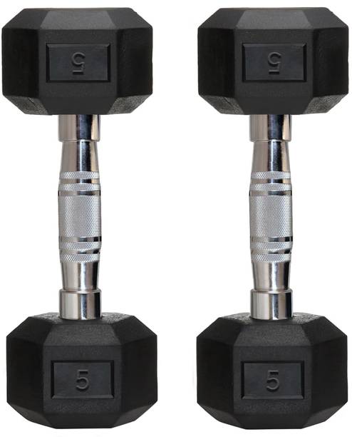 FITRXX 5 kg Pair Of Rubber Coated Hexa Dumbbell Set For Men & Women Hex Dumbbells Fixed Weight Dumbbell