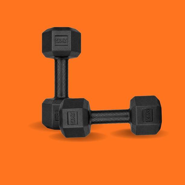 Urvi 2KG Rubber Coated Hex Dumbbell | Home Gym Workout Weight Fixed Weight Dumbbell