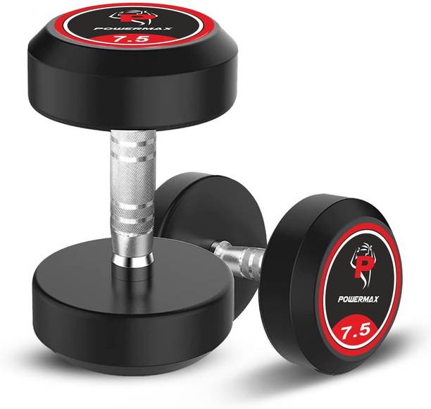 Powermax Fitness 7.5KG Pair Rubber Coated Round Dumbbell, Ideal for Home & Gym (7.5KG x 2pcs) Fixed Weight Dumbbell