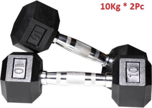 GYM KART Quality Hexa Rubber Dumbbells (10kg X 2 =20Kg) Set For Home Gym Workout Fixed Weight Dumbbell