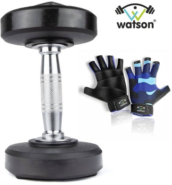 Watson Bouncer Fixed Weight (5kg x 2 = 10kg) Rubber Dumbbells for Workouts+ Gym Glove Fixed Weight Dumbbell