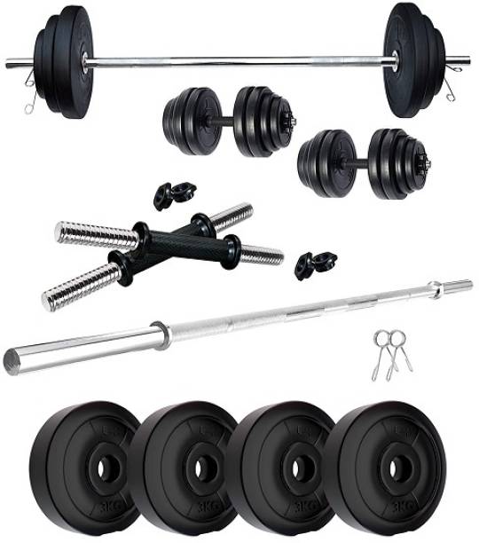 SHIVAM SPORTS Adjustable dumbbells PVC Weight, 15 kg with Plain Rod, 3Feet, home gym set Adjustable Dumbbell