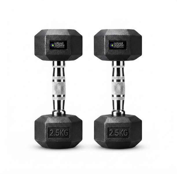 NATIONAL BODYLINE Hex Rubber Dumbbell 2.5 Kg Pair Fixed Weight Dumbbell