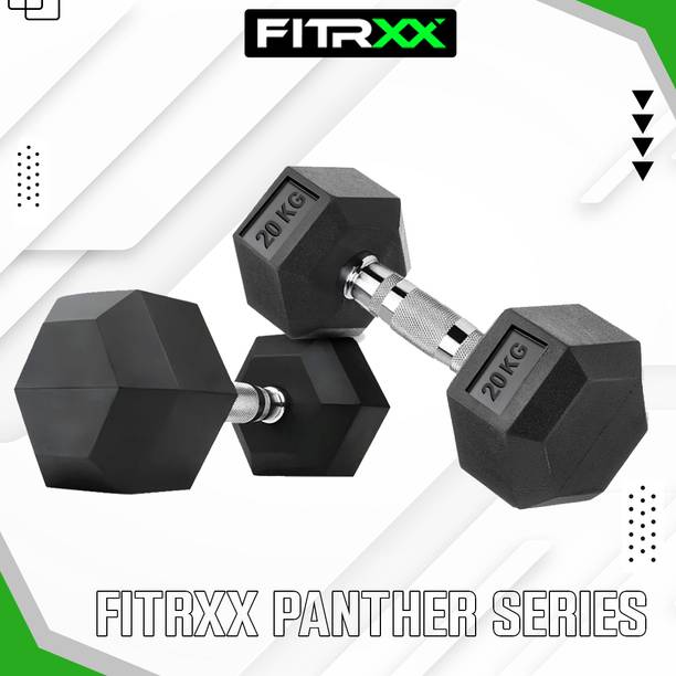 Explode HEXA DUMBBELL |STEEL IRON RUBBER COATED 20 KG PAIR Fixed Weight Dumbbell