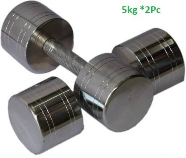 GYM KART (5 Kg X 2 Pcs) Premium Quality Steel Chrome Plated Fixed Weight Dumbbell