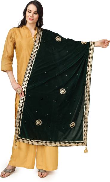 Velvet Embroidered Green Women Dupatta
