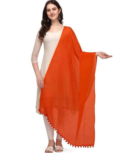 VaIdehi Chiffon Solid Orange Women Dupatta