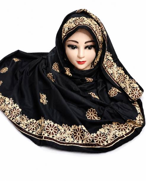 Rayon Embroidered Black Women Dupatta