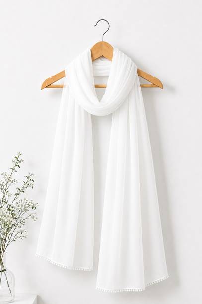 Pure Cotton Solid White Women Dupatta