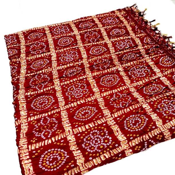 Art Silk Checkered Maroon Women Dupatta