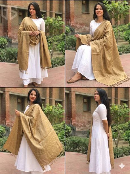 Satin Blend Woven Beige Women Dupatta