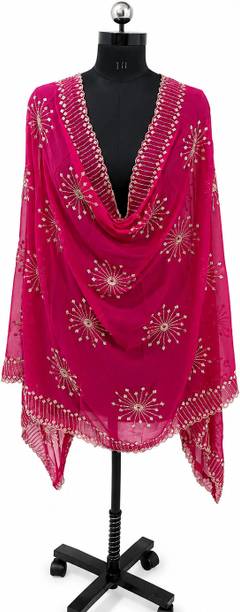 Nylon Embroidered Pink Women Dupatta